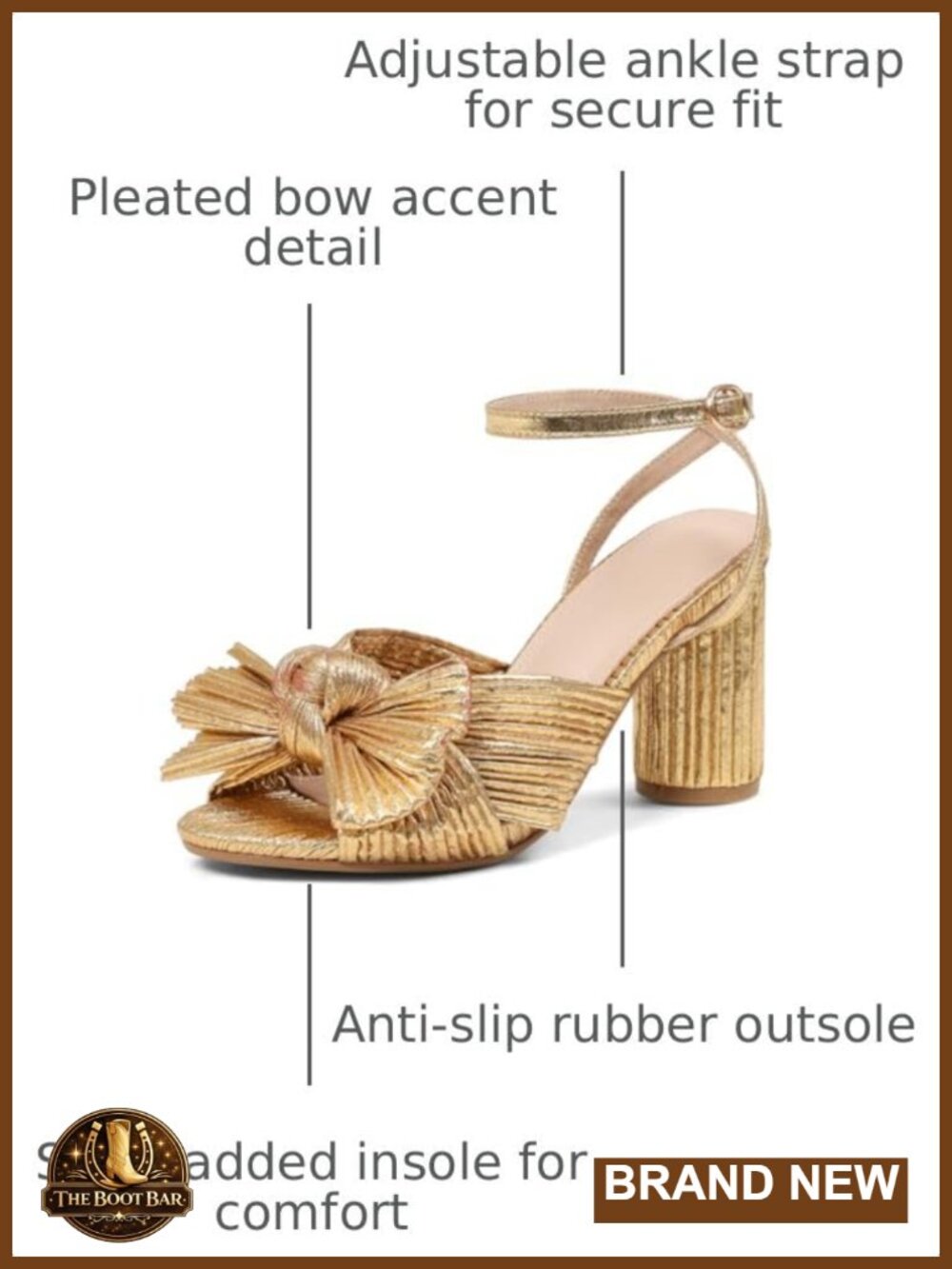 Women's Pleated Bow Heeled Sandals Open Toe Block Chunky Heel - Picture 2 of 6